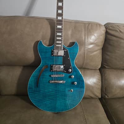 Gorgeous Reverend Manta Ray HB Turquoise Flamed Maple Hollowbody image 1
