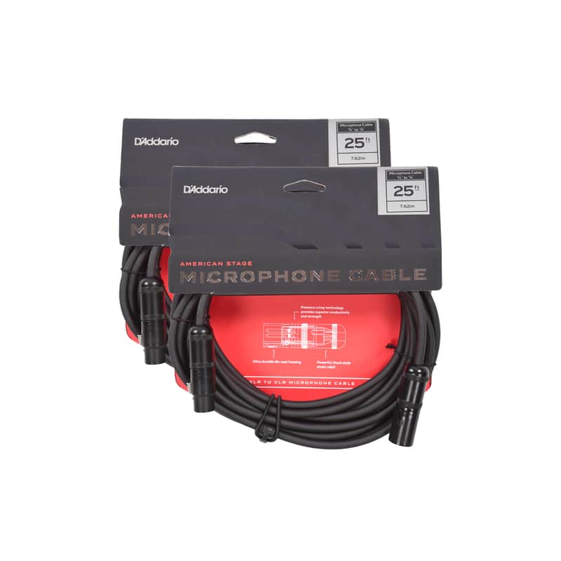 D'Addario American Stage XLR Microphone Cable 25' 2 Pack Bundle image 1