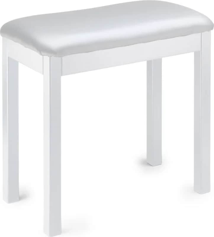 21840White metal piano or keyboard bench with black vinyl top image 1