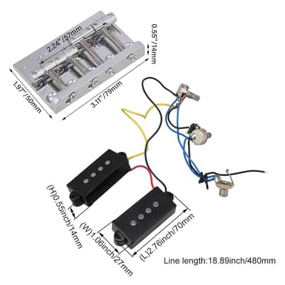 Prewired Neck & Bridge Humbucker Pickups With Hole Pitch 68Mm Bass Bridge Instrument Accessories For 4-String Bass image 6