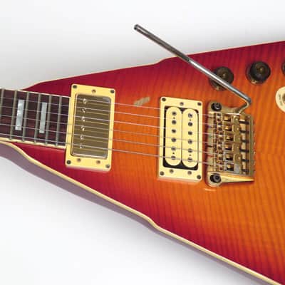 1983 Ibanez Rocket Roll RR550 Flying V - Cherry Sunburst Flamed Maple - Original Case & Hang Tag image 8