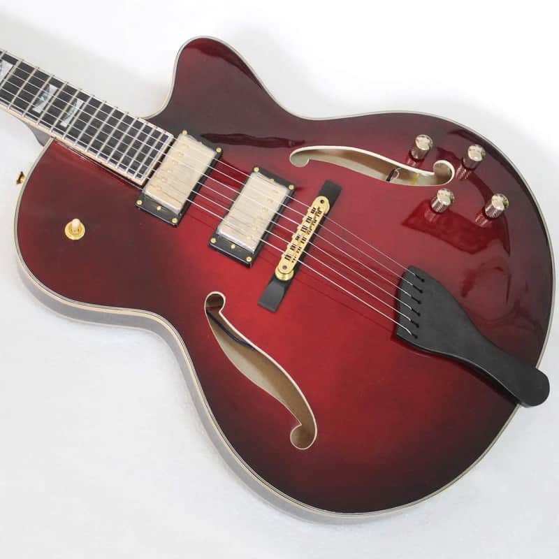Wine Red Hollow Body Jazz Electric Guitar, Dual Humbuckers, Gold Hardware image 1