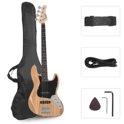 Glarry GJazz Electric Bass Guitar Black pickguard Burlywood image 1
