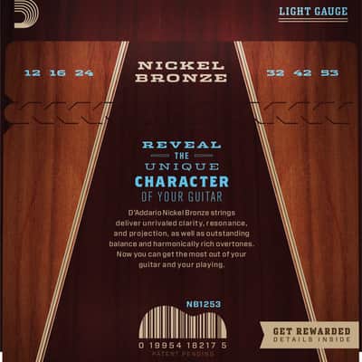 D'Addario NB1253 Light Nickel Bronze Acoustic Guitar Strings, 12-53 image 3