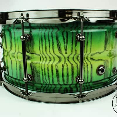 HHG Drums 14x7 Ash Stave Snare, Electric Green Burst image 3