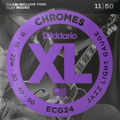 D'Addario ECG24 Chromes Flat Wound Electric Guitar Strings, Jazz Light, 11-50 image 1
