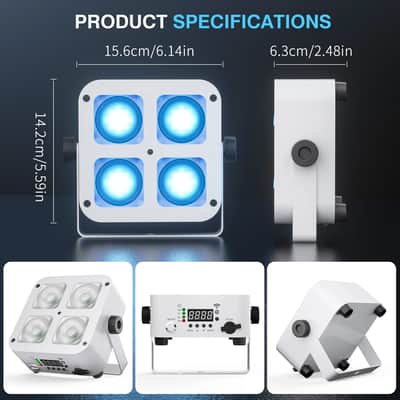 16-Pack Rechargeable Wireless LED PAR Stage Lights – RGBWA+UV Battery Uplight Set with App & DMX Control (100W Each) image 2