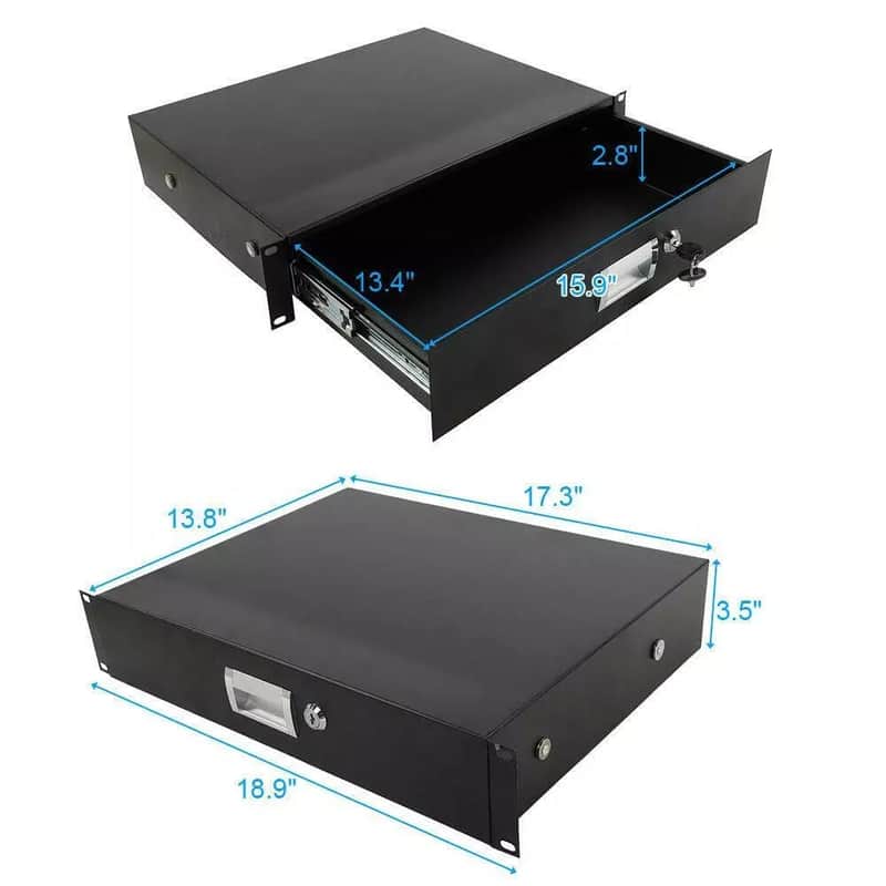 2U Pro Rack Case 19" Steel Plate Dj Drawer Equipment Cabinet W/Key Black High Qu image 1