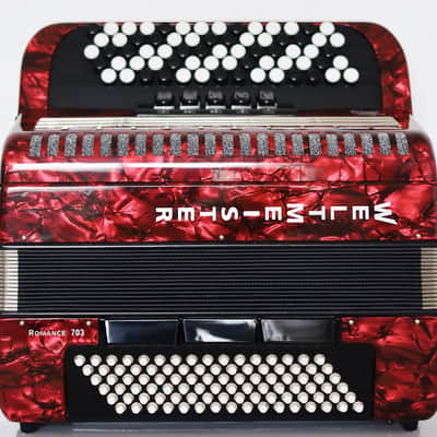 NEW Weltmeister Romance 703 5 Rows Chromatic Button Accordion, made in Germany, 96 Bass buttons, B-Gripp, Red, incl. Straps and Case, Shipping from USA image 3