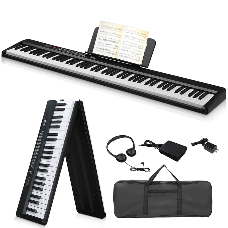 Glarry GPP-106 88 Key Folding Piano Semi-Weighted Standard Keyboards Digital Piano with MIDI Bluetooth, Handbag, Headphone, for Piano Lovers 2020s - Black image 1