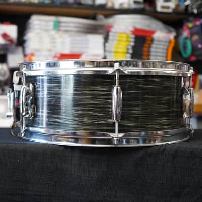 1960s Japan Del-Rey 5.5x14" Mahogany Snare Drum w/ Rings - Black Osyter image 11