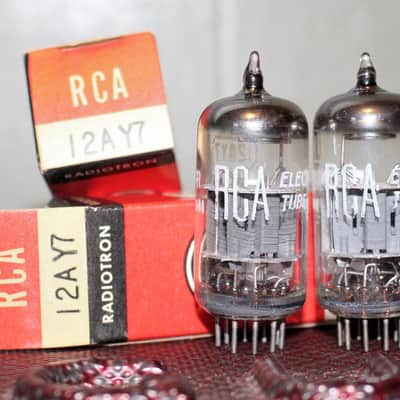RCA 12AY7 6072 PERFECT MATCH PAIR SHORT PLATE HALO GETTER NOS+ NIB VINTAGE 1960'S image 1