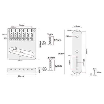 6 String Saddle Bridge Plate for Tele Style Guitars image 6