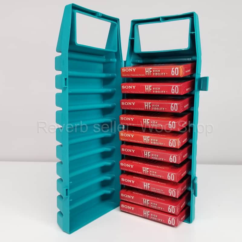 Lot of 10 NEW Sony HF 60 & 90 Audio Cassettes w/Turquoise Tape Taxi Storage Case image 1