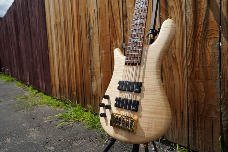 Spector USA NS-5XL - Curly/Flame Solid Wings Oil Finish Left-Handed 5-String Bass Guitar w/ Black Tolex Case (2023) image 1