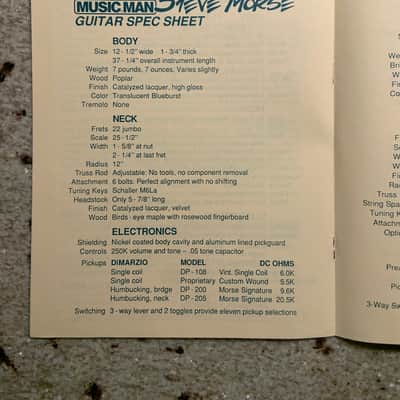 Vintage 1989 Ernie Ball Music Man Spec Book! image 3