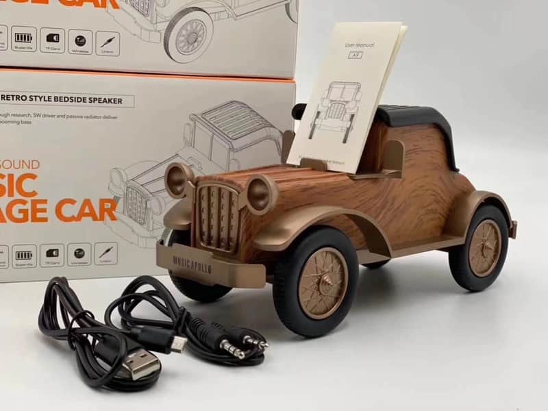 Vintage Car Bluetooth Speaker with FM Radio – Retro Wooden Classic Car Design, Portable Wireless Speaker image 1