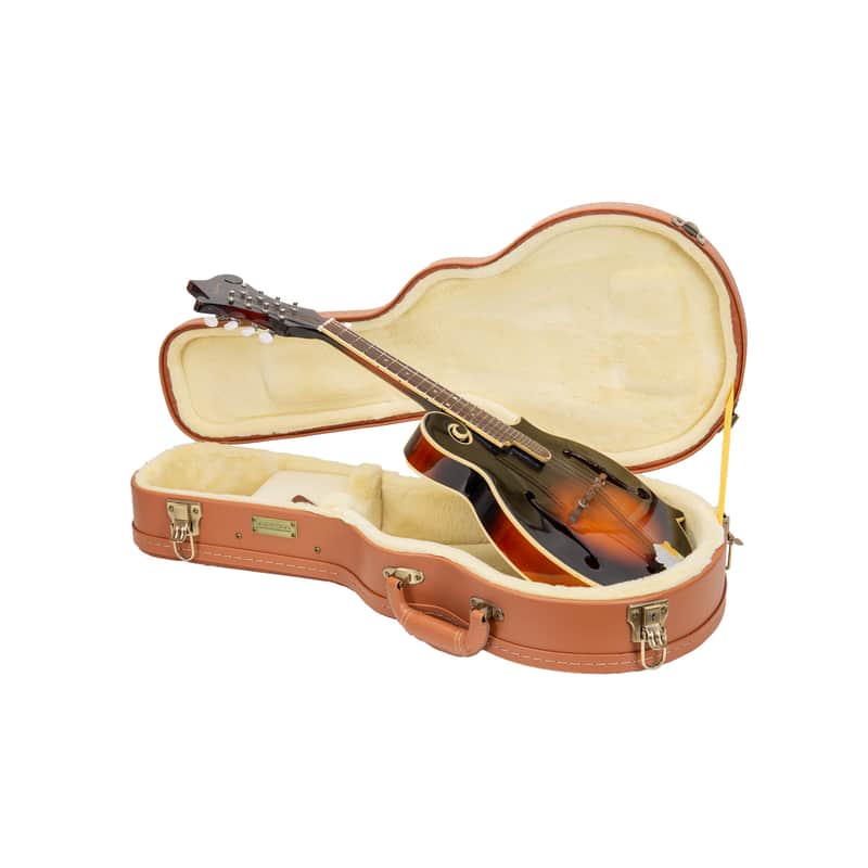 Crossrock Relief Series Wooden Case for F-Style Mandolin with Strong Textured Finish, Mink Faux Fur, Stainless Steel Clasps - Redwood image 1