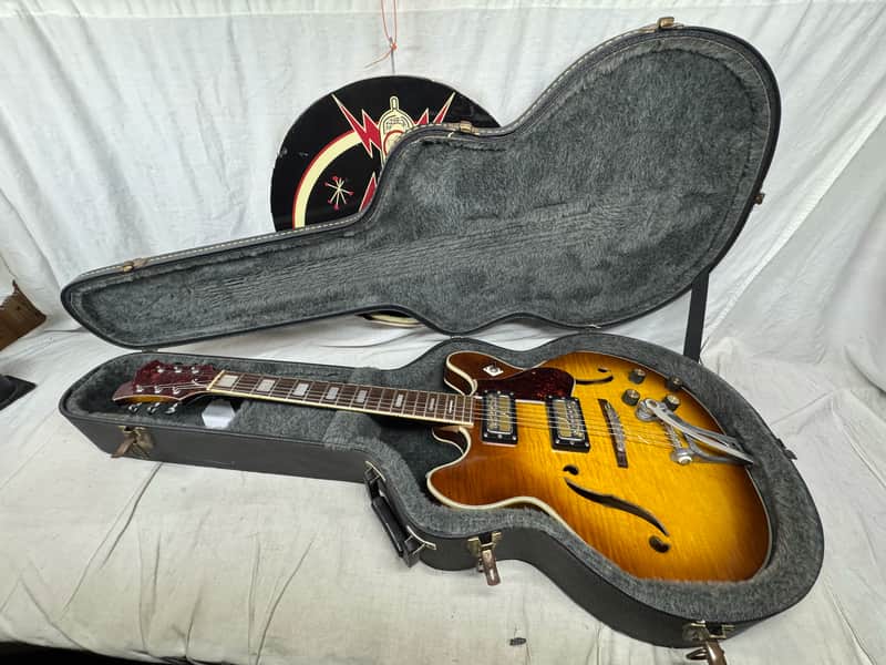 Harmony USA H-64 h64 Meteor Semi-Hollowbody Guitar with Case - repaired headstock image 1