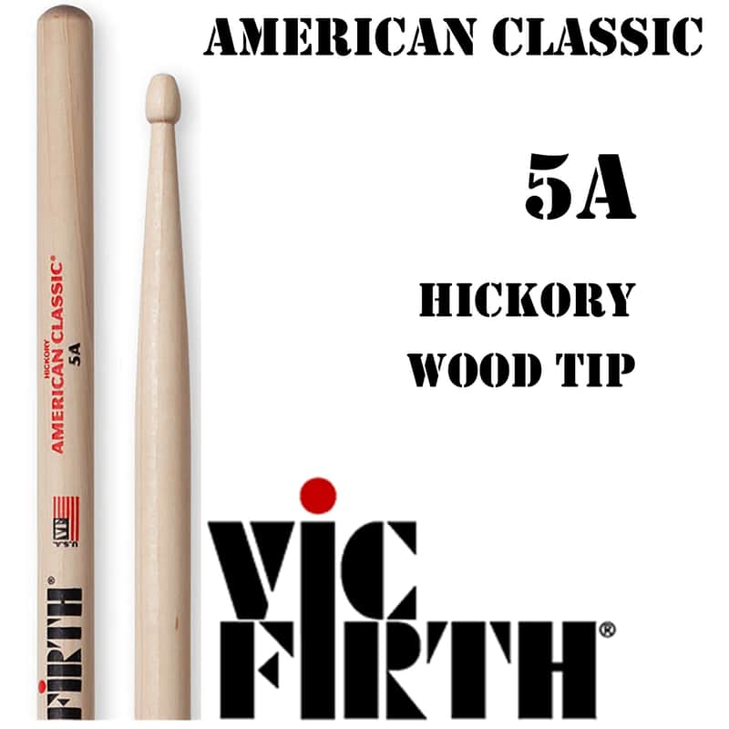 Vic Firth American Classic Hickory Drumstick Pair 5A Wood Tip image 1