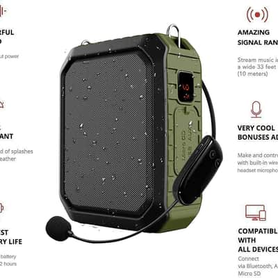 Voice Amplifier with Wireless Headset Mic - 18W 4400mAh Rechargeable Mini Pa System, Bluetooth 4.2, Waterproof IPX5 Portable Speaker for Teacher, Outdoors image 3