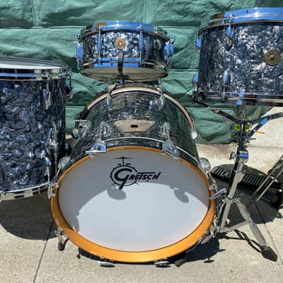 Gretsch 18”  Round Badge Drum Set 1960’s - Holy Grail of Jazz Drum Kits! Black Diamond Pearl 3 piece drum set image 1