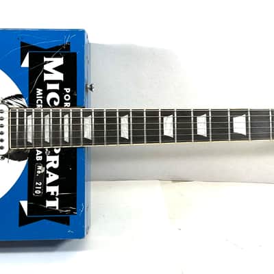 Awesomesauceguitars electric guitar made from a vintage microscope box Diddley Bo cigarbox guitar The Boxcaster 2026 - Blue box image 3