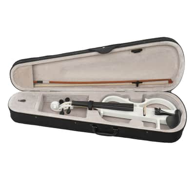 Cxxss Full Size 4/4 Bunnel Edge Electric Silent Violin with Case Bow Rosin Headphone Connecting Line White image 7