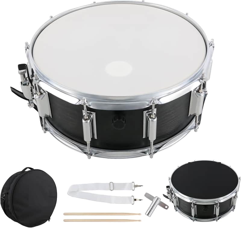 Snare Drum 14X5.5 Inches for Student Beginners with Gig Bag, Drumsticks, Drum Keys, Coated Material Drum Head, Wood Grain Finish image 1