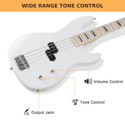 Glarry GP Electric Bass Guitar Without Pickguard White Guitar image 3