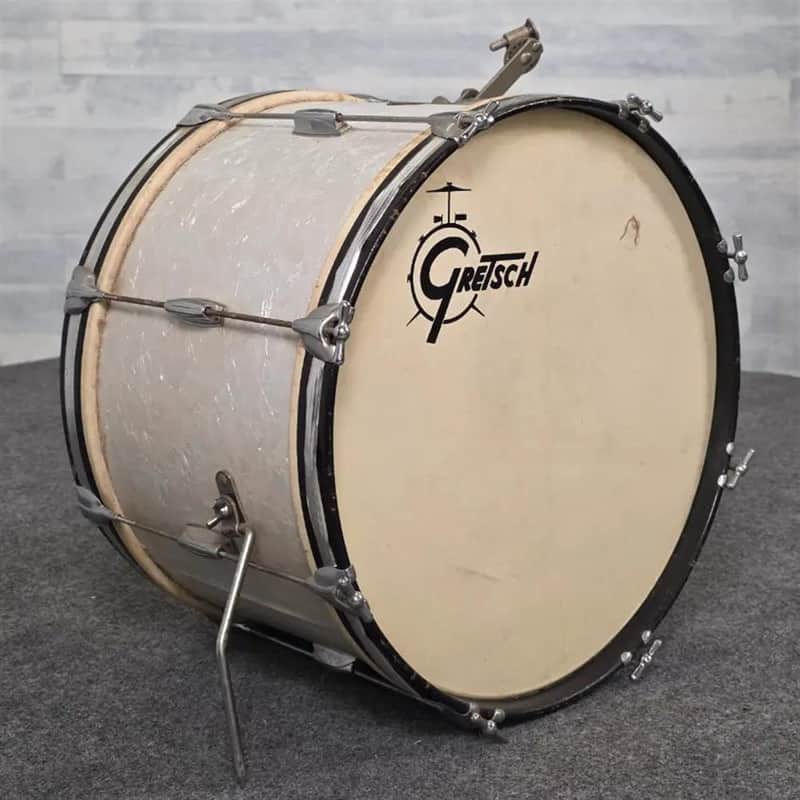 Used Vintage Gretsch Round Badge Bass Drum 22x14 White Marine Pearl - Fair image 1