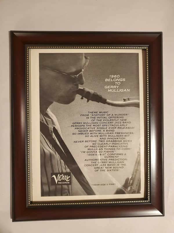 1960 Verve Records Promotional Ad Framed Gerry Mulligan Original image 1