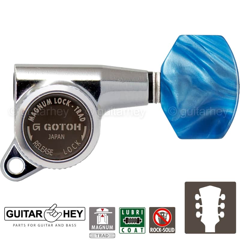 NEW Gotoh SG381-P9 MGT Locking Tuners L3+R3 SMALL BLUE Buttons 3x3 - CHROME