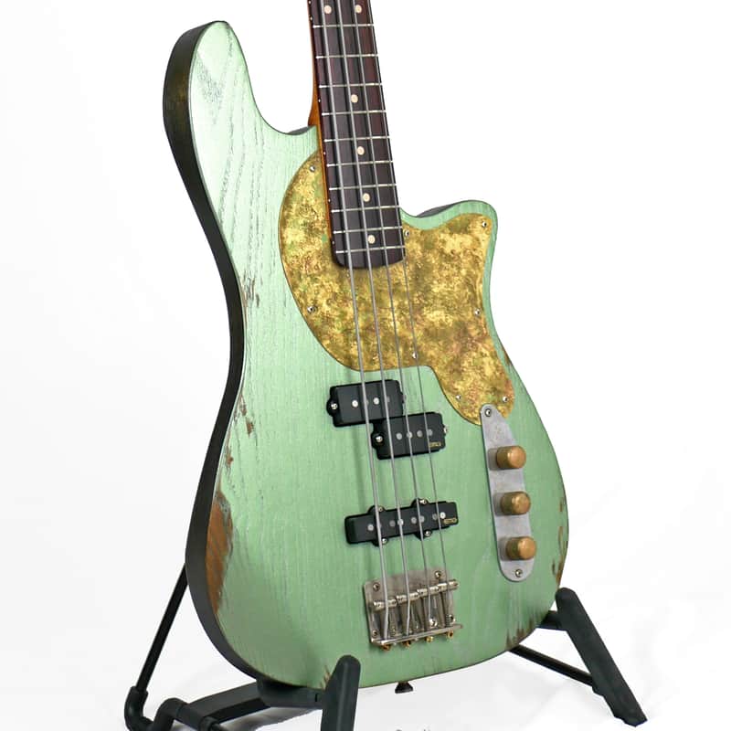 Offbeat Guitars "Priscilla" Bass in Avocado Metallic Relic, EMG Geezer Butler PJ PUs, Gotoh Hardware image 1