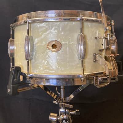 Slingerland - 1930s, 6.5x14" Gene Krupa No. 111, Radio King Snare Drum. White Marine Pearl image 1