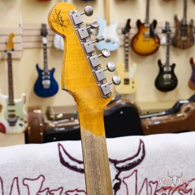 Fender Custom Shop Wild West White Lightning Stratocaster HSS Floyd Rose Rosewood Fingerboard 22 Frets Heavy Relic Lake Placid Blue 7.70 LBS image 11