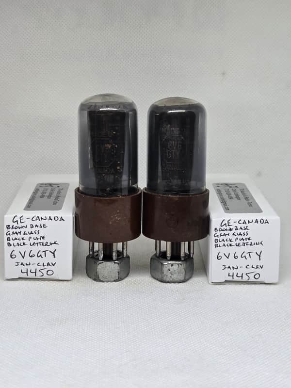 GE JAN 6V6GTY Brown Base Gray Glass Perfectly Matched Pair NOS 6V6 image 1