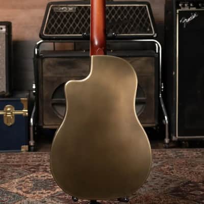 National Style 1 Baritone Tricone Resonator, Slimline Pickup - Antique Brass with Hardshell Case image 9