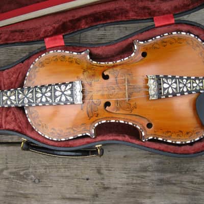Hardanger Fiddle violin, Hardingfele + Albert Nurnberger Bow  1918 amber image 2