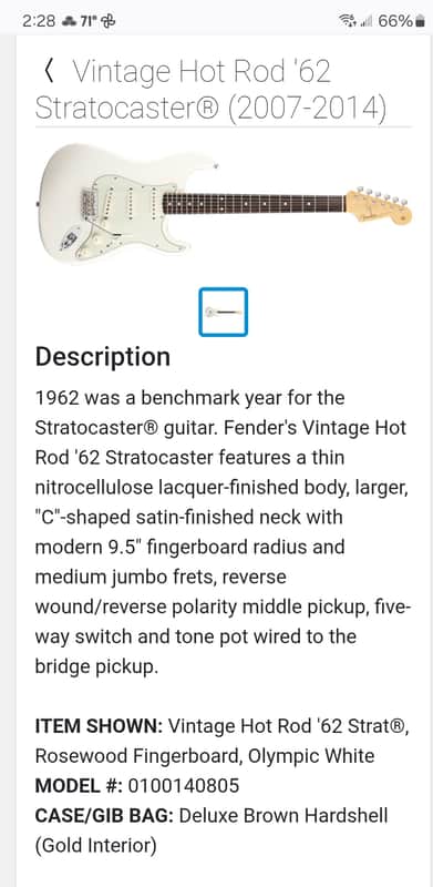 Fender Vintage Hot Rod '62 Stratocaster 2007 - 2013 image 1