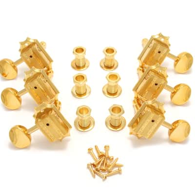 Grover 136G Vintage Deluxe Series, Gold Tuning Machines 3+3, Oval Metal Button image 1