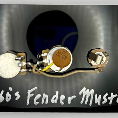 Fender Mustang 1960's wiring harness upgrade with 0.05uF 50v vintage ceramic capacitor image 1