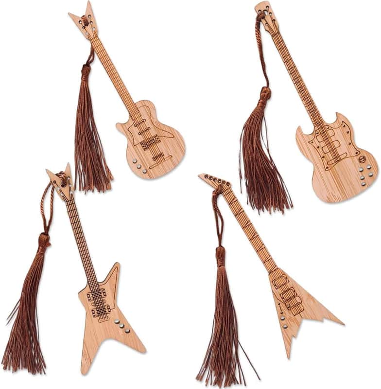 Guitar Bookmark with Tassel Bass Bookmarks for Men Women Book Lovers Bass Guitar Band Gifts for Men Women Book Marks Accessories Unique Music Lover Gifts 4pcs image 1