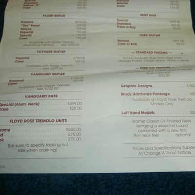 Vintage 1982 Kramer Guitar/Bass Price List! Pacer, Floyd Rose, Vanguard, Voyager! image 3