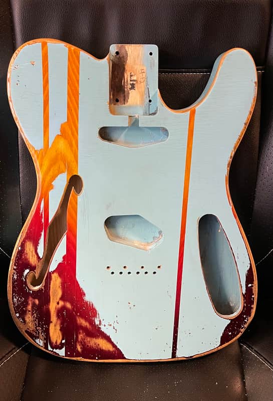 MJT Thinline Telecaster Body Blue Over Burst Nitro Heavy Relic image 1