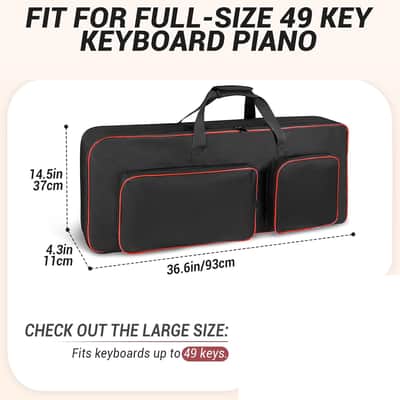 49-Key Keyboard Case, Fully Padded Electric Piano Gig Bag with 10mm Pearl Cotton, Adjustable Shoulder Straps, Carry Handles & Large Accessory Pocket image 2