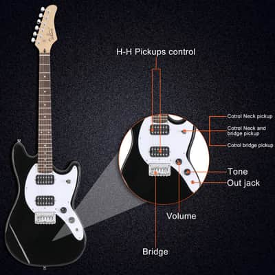 Glarry Full Size 6 String H-H Pickups GMF Electric Guitar with Bag Strap Connector Wrench Tool Black image 11