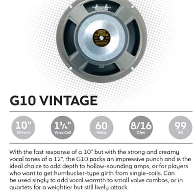 Celestion G10 VINTAGE 10" 8ohm 60W Ceramic Magnet Guitar Speaker 99dB 115Hz - T5373 image 1