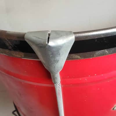 Pair of 1960s Noble & Cooley Tin Toy Tom + Floor Tom Drum - Red Steel w/Legs image 14