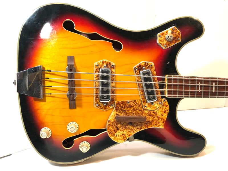 Royal Artist funky old vintage hollowbody bass guitar moserite influenced japanese bizarre Bruno 1960s Sunburst image 1